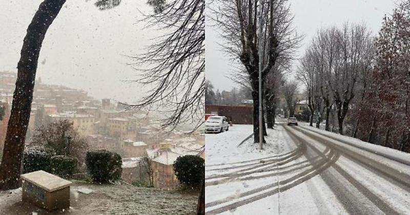 Umbria sotto la neve il giorno dell'Epifania. Fiocchi anche a Perugia: centro storico imbiancato. Foto e video