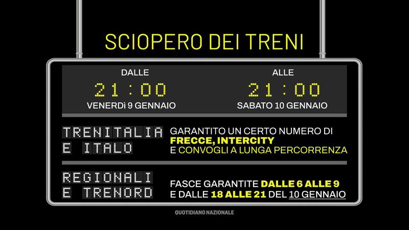 Treni garantiti per lo sciopero del 9-10 gennaio 2026: le liste di Trenitalia e Italo e le fasce orarie protette /