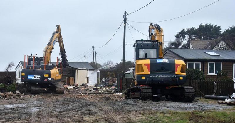 Crews continue to demolish 'dangerous' homes on Norfolk coast