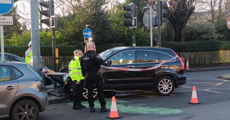 Car crashes into pedestrian crossing in city