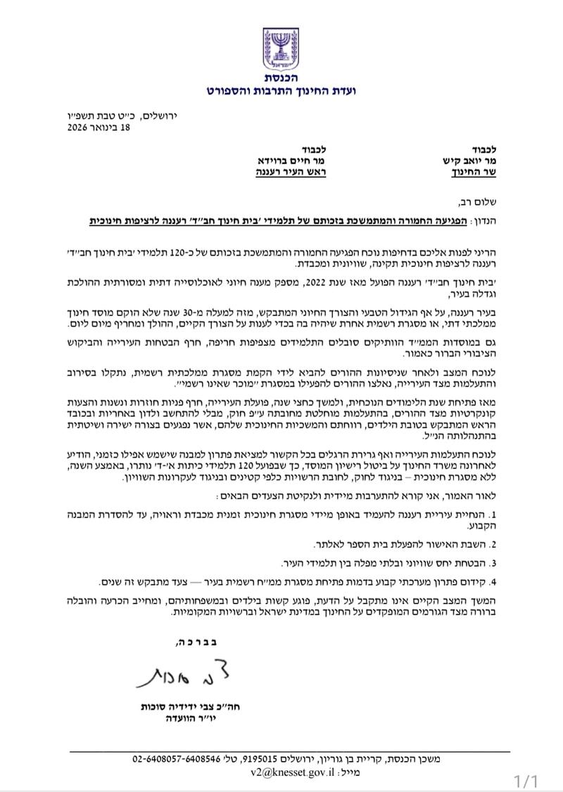 120 Kids. No School. Ra’anana fails Religious Sector